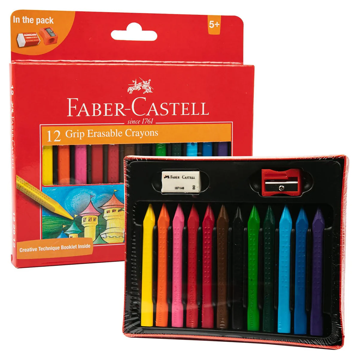 Faber Castell Grip Erasable Crayon, Assorted Box of 12) 1 Faber Castell Grip Erasable Crayon, Assorted Box of 12)
