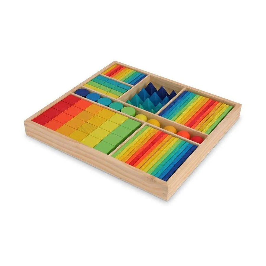 Kinderfeets 100pc Mixed Wooden Block Tray Rainbow 1 Kinderfeets 100pc Mixed Wooden Block Tray Rainbow