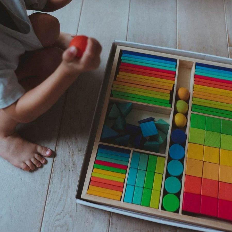 Kinderfeets 100pc Mixed Wooden Block Tray Rainbow 8 Kinderfeets 100pc Mixed Wooden Block Tray Rainbow